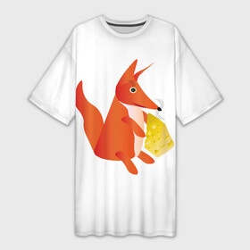 Платье-футболка 3D с принтом Fox poligonal with bit of cheese в Новосибирске,  |  | животные | лиса | мульты | полигоны | природа | рыжий | сыр