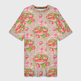 Платье-футболка 3D с принтом Корзина клубники в Новосибирске,  |  | витамины | клубника | корзина | лето | ягода | ягоды