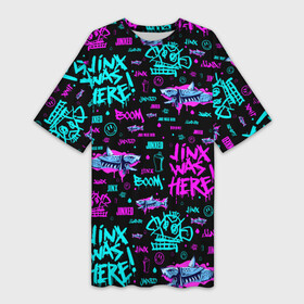 Платье-футболка 3D с принтом ARCANE Jinx pattern neon  Аркейн Джинкс паттерн неон в Новосибирске,  |  | arcane | game | jinx | kda | league of legends | lol | neon | shark | акула | аркейн | граффити | джинкс | игра | кда | кислотный | лига легенд | лол | неон