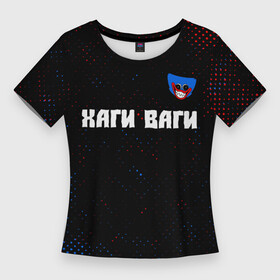 Женская футболка 3D Slim с принтом ХАГИ ВАГИ (Улыбается) в Новосибирске,  |  | head | huggy | hugy | logo | playtime | poppy | wuggy | wugy | ваги | голова | гранж | игра | игры | лицо | лого | плейтайм | поппи | рожица | символ | ужасы | хаги | хаги ваги