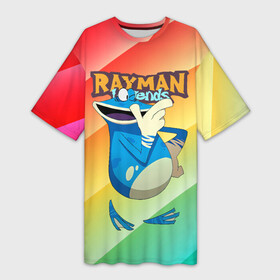 Платье-футболка 3D с принтом Rayman globox радуга в Новосибирске,  |  | legends | rayman | rayman legends | глобокс | рейман | рэйман | рэймэн