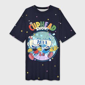 Платье-футболка 3D с принтом THE CUPHEAD SHOW  КАПХЕД ШОУ  Шоу Чашека в Новосибирске,  |  | cuphead | netflix | star | звезда | звездочка | капхед | капхэд | кружек | магмен | нетфликс | чашек