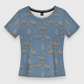 Женская футболка 3D Slim с принтом Графические гуси паттерн в Новосибирске,  |  | водоплавающие | графика | графический | гусеобразные | гуси | охота | охотник | паттерн | природа | птицы | селезень | турист | утки