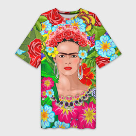 Платье-футболка 3D с принтом Фрида Кало Мексика Художник Феминист 3D в Новосибирске,  |  | 8 марта | frida kahlo | self portrait | selfi | автопортрет | живопись | живоптсец | мексика | селфи | феминизм | феминист | феминистка | фрида кало | художница
