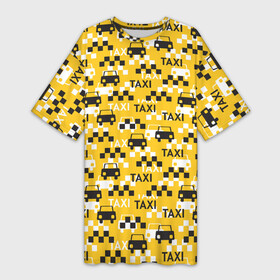 Платье-футболка 3D с принтом Такси (Taxi) в Новосибирске,  |  | auto | car | car driver | car machine | driver | taxi | taxi driver | авто | автоводитель | автомобиль | водитель | водитель автомобиля | жёлто чёрный | маршрутка | машина | такса | такси | таксист | таксопарк | шахматные клетки