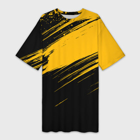 Платье-футболка 3D с принтом Black and yellow grunge в Новосибирске,  |  | abstract | black and yellow | black and yellow grunge | grunge | texture | абстракция | гранж | желто черный | текстура | черно желтый
