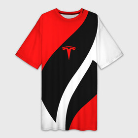 Платье-футболка 3D с принтом TELSA MOTORS  RED в Новосибирске,  |  | brand | car | cybertruck | elon mask | logo | model 3 | model s | model x | model y | red | tesla | tesla motors | tesla roadster | tesla semi | абстр | авто | бренд | геометрия | илон | илон маск | кибертрак | красный | лого | маск | машина