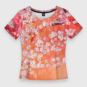 Женская футболка 3D Slim с принтом Весенняя волна в Новосибирске,  |  | арт | весна | рисунок | розовые цветы | розовый цветок | сакура | цветение | цветение дерева | цветение деревьев | цветок | цветы | яркие цветы | яркий цветок
