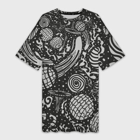 Платье-футболка 3D с принтом Узор Дух вселенной в Новосибирске,  |  | mushrooms | pattern | астрономия | бесконечность | бубен | волшебство | вселенная | вязь | гриб | дух | кислота | колдун | космос | магия | мир | мухомор | обряд | орнамент | паттерн | планета | природа