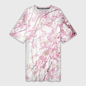 Платье-футболка 3D с принтом Розовое цветение в Новосибирске,  |  | арт | весна | ива | рисунок | розовые цветы | розовый цветок | сакура | цветение | цветение дерева | цветение деревьев | цветок | цветущая ива | цветы | яркие цветы | яркий цветок