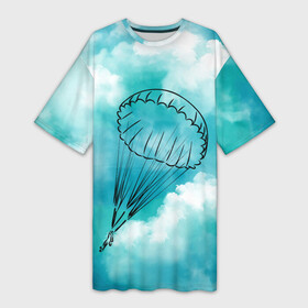 Платье-футболка 3D с принтом Парашютист в облаках в Новосибирске,  |  | Тематика изображения на принте: parachute | skydiving | вдв | воздушно десантные войска | парашут | парашутист | парашют | парашютизм | парашютист | парашютный спорт | прыжки с парашютом