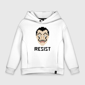 Детское худи Oversize хлопок с принтом Resist Dali в Новосибирске, френч-терри — 70% хлопок, 30% полиэстер. Мягкий теплый начес внутри —100% хлопок | боковые карманы, эластичные манжеты и нижняя кромка, капюшон на магнитной кнопке | Тематика изображения на принте: bella ciao | la casa de papel | money heist | белла чао | бумажный дом | дали | маска | профессор | сальвадор | сериал