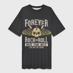 Платье-футболка 3D с принтом FOREVER ROCK AND ROLL в Новосибирске,  |  | anarchy | garage rock | grunge | hard rock | heavy metal | metal | music | punk rock | punks not dead | rock music | rocker | rocknroll | thrash metal | анархия | гаражный рок | гитара | гранж | металл | музыка | панк рок | рок музыка | рок н ролл | рокер