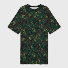 Платье-футболка 3D с принтом Тёмно Зелёный Сеточный Камуфляж в Новосибирске,  |  | camouflage | military | армия | боец | ввс | вдв | вмф | военный камуфляж | воин | война | гру | десантник | дшб | камуфляж | кгб | маскировка | масхалат | мвд | милитари | мчс | омон | охота | охрана | патриот | пво