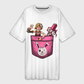 Платье-футболка 3D с принтом Тина в кармане  Tiny Tina s в Новосибирске,  |  | borderlands | bunny | dragon | girl | keep | mask | on | rocket | tina | tinas | tiny | wonderlands | в | девочка | дракона | игрушка | карман | кармане | кролик | маленькая | маска | подземелье | ракета | розовый | тина
