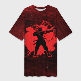 Платье-футболка 3D с принтом Лучник Самурай Кровавый Bloody Samurai в Новосибирске,  |  | grunge | боевые | брызги | гранж | искусства | краски | кровь | лук | полосы | потертости | ронин | самурай