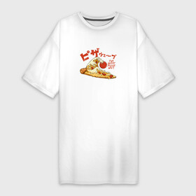Платье-футболка хлопок с принтом The Great Pizza Wave в Новосибирске,  |  | anime | азия | аниме | большая волна | большая волна в канагаве | вкусный | вкусняшка | волна | еда | иероглиф | искусство | китай | корея | пицца | япония | японский