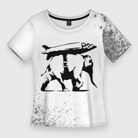 Женская футболка 3D Slim с принтом BANKSY  СЛОН  Краска в Новосибирске,  |  | art | artist | banksy | graffity | pacifique | pacifisme | peace | street | violence | war | арт | бэнкси | война | войне | граффити | мир | неравенство | нет | пацифизм | пацифика | символ мира | стрит | художник