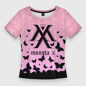 Женская футболка 3D Slim с принтом MONSTA X БАБОЧКИ в Новосибирске,  |  | k pop | monsta | monsta x | music | к поп | кей поп | монст х | монста | монста х | музыка
