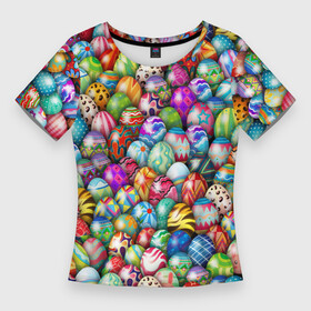 Женская футболка 3D Slim с принтом Пасхальные крашеные яйца в Новосибирске,  |  | easter | весна | крашеные | пасха | паттерн | яйца | яйцо