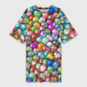 Платье-футболка 3D с принтом Пасхальные крашеные яйца в Новосибирске,  |  | easter | весна | крашеные | пасха | паттерн | яйца | яйцо