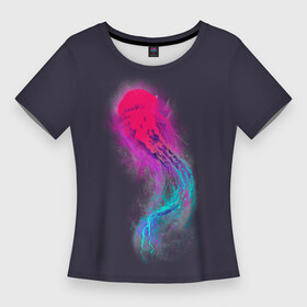 Женская футболка 3D Slim с принтом Медуза. Градиент. Неон в Новосибирске,  |  | colors | dust | fog | glow | gradient | jellyfish | light | neon | ocean | paints | sea | градиент | краски | медуза | море | неон | океан | пыль | свет | свечение | туман | цвета