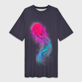 Платье-футболка 3D с принтом Медуза. Градиент. Неон в Новосибирске,  |  | colors | dust | fog | glow | gradient | jellyfish | light | neon | ocean | paints | sea | градиент | краски | медуза | море | неон | океан | пыль | свет | свечение | туман | цвета