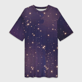 Платье-футболка 3D с принтом Звездное ночное небо. Галактика. Космос. в Новосибирске,  |  | Тематика изображения на принте: блестки | вселенная | галактика | день космонавтики | желтый | звездное небо | звезды | звезды в космосе | звезды на небе | золото | золотой | космические просторы | космос | ночное небо | ночь | свет