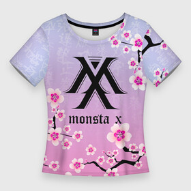 Женская футболка 3D Slim с принтом MONSTA X САКУРА ЦВЕТЫ в Новосибирске,  |  | k pop | monsta | monsta x | music | к поп | кей поп | монст х | монста | монста х | музыка