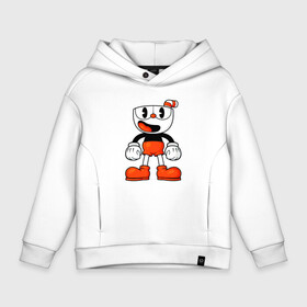 Детское худи Oversize хлопок с принтом Cuphead красная чашечка в Новосибирске, френч-терри — 70% хлопок, 30% полиэстер. Мягкий теплый начес внутри —100% хлопок | боковые карманы, эластичные манжеты и нижняя кромка, капюшон на магнитной кнопке | Тематика изображения на принте: cuphead | cupheadshow | игра чашки | капхед | капхэд | нетфликс | чашечки | чашка | чашки | шоу | шоу чашечка