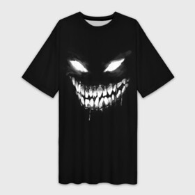 Платье-футболка 3D с принтом Неоновое лицо монстра в Новосибирске,  |  | dead | demon | devil | face | ghoul | inside | monster | true | zxc | внутри | гуль | дед | демон | дьявол | инсайд | лицо | мертвый | монстр | монстра | неон | неоновое | чудовище