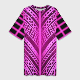 Платье-футболка 3D с принтом Неоновая абстракция. Розовый светящийся узор на темном фоне в Новосибирске,  |  | абстракция | в полосочку | для девочек | для дувушек | женский | летний | неон | неоновый | полосатый | полоска | полосы | розовый | светящийся | сиреневый | темный фон | фиолетовый | флуорисцентный