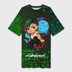 Платье-футболка 3D с принтом Judy art cyberpunk 2077 в Новосибирске,  |  | 2077 | cyberpunk | cyberpunk 2077 | judy | night city | vi | ви | джуди | жуди | кибер | киберпанк | найтсити | панк