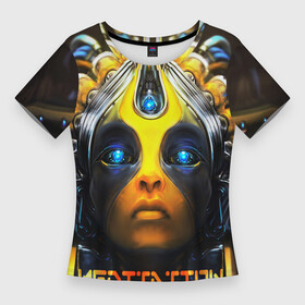 Женская футболка 3D Slim с принтом meditation 2022 в Новосибирске,  |  | alien | handeyework | meditation | ufo | арт | био робот | будущее | веган | глаза | детские | дух | душа | лицо | медитация | нло | пришелец | робот | с надписью | с роботом | с текстом | уфо | фентази | энергия