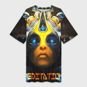 Платье-футболка 3D с принтом meditation 2022 в Новосибирске,  |  | alien | handeyework | meditation | ufo | арт | био робот | будущее | веган | глаза | детские | дух | душа | лицо | медитация | нло | пришелец | робот | с надписью | с роботом | с текстом | уфо | фентази | энергия