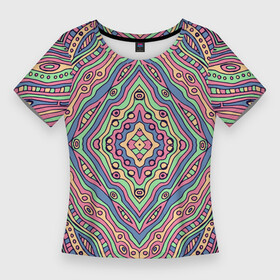 Женская футболка 3D Slim с принтом Разноцветный узор. Калейдоскоп. Абстракция в Новосибирске,  |  | абстрактный узор | абстракция | волнистые линии | волны | геометрический | геометрия | дудл | зеленый | калейдоскоп | круги | многоцветный | оранжевый | полосы.линии | психоделический