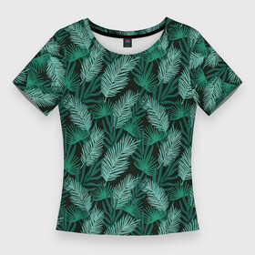 Женская футболка 3D Slim с принтом Тропические листья, паттерн в Новосибирске,  |  | ветки | зеленый | летний | листья | паттерн | растения | с листьями | тропические