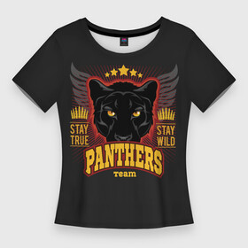 Женская футболка 3D Slim с принтом ПАНТЕРА (PANTHERS) в Новосибирске,  |  | animal | beast | black cat | cat | jaguar | leopard | panther | predator | predatory cat | wild cat | багира | джунгли | дикая кошка | животное | зверь | кот | леопард | пантера | хищная кошка | хищник | чёрная кошка | ягуар