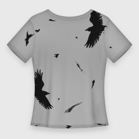 Женская футболка 3D Slim с принтом Raven 2 в Новосибирске,  |  | crow | grafic | ink | monochrome | mork2028 | raven | ворон | ворона | вороны | графика | чёрно белое