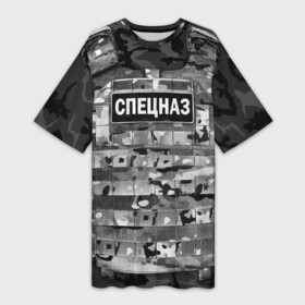 Платье-футболка 3D с принтом Бронежилет  спецназ России в Новосибирске,  |  | army | body armor | camouflage | chevron | emblem | military | russian flag | soldier | special forces | troops | армия | бронежилет | военный | войска | камуфляж | солдатский | спецназ | флаг россии | шеврон | эмблема
