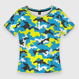 Женская футболка 3D Slim с принтом Камуфляж Небесно Синий в Новосибирске,  |  | blue | camo | camouflage | sky | камуфляж | небо | синий