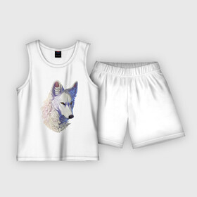 Детская пижама с шортами хлопок с принтом Крупный белый волк в Новосибирске,  |  | арт | белая волчица | белый волк | волк | волчица | рисунок