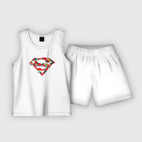 Детская пижама с шортами хлопок с принтом Logo Superman в Новосибирске,  |  | dc | буква | герой | знак | кларк кент | комиксы | логотип | персонаж | супермен