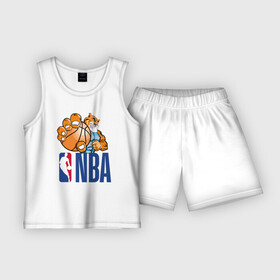 Детская пижама с шортами хлопок с принтом NBA  Tiger в Новосибирске,  |  | Тематика изображения на принте: ball | basketball | hand | nba | tiger | баскетбол | лапы | мяч | тигр