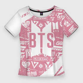 Женская футболка 3D Slim с принтом bts  паттерн в Новосибирске,  |  | bangtan boys | bt21 | bts | k pop | бтс | музыка | неон | розовый | цветы