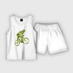 Детская пижама с шортами хлопок с принтом BMX Camouflage Retro в Новосибирске,  |  | Тематика изображения на принте: bicycle | bike | bmx | bmx camouflage retro | camouflage | cycle | аквапед | байк | велосипед | велосипедист | велоспорт | зеленый | камок | камуфляж | камуфляжный | маскировка | милитари | раскраска | расцветка | ровер | спорт
