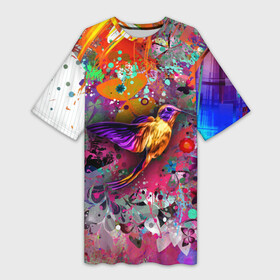 Платье-футболка 3D с принтом Колибри  Floral Pattern в Новосибирске,  |  | butterfly | color | fashion | hummingbirds | pattern | бабочка | колибри | мода | узор | цвет