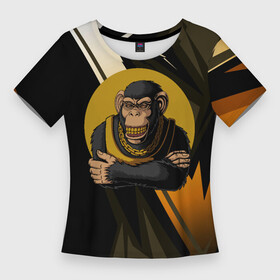 Женская футболка 3D Slim с принтом Обезьяна с золотой цепью в Новосибирске,  |  | monkey | золотая цепь | золото | обезьяна | обезьянка | цепочка