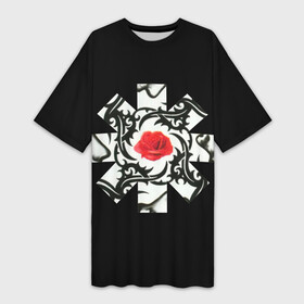 Платье-футболка 3D с принтом RHCP Logo  Red Rose в Новосибирске,  |  | by | californication | chili | flea | frusciante | getaway | hot | im | john | logo | love | pepper | peppers | red | rose | rough | the | unlimited | way | with | you | бальзари | горячий | джон | красная | красный | майкл | перец | роза | смит |