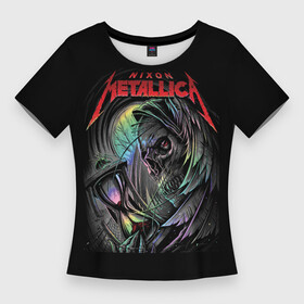 Женская футболка 3D Slim с принтом NIXON METALLICA в Новосибирске,  |  | anarchy | anthrax | james hatfield | megadeth | metallica | punks not dead | slayer | анархия | гаражный рок | гитара | гранж | джеймс хэтфилд | металл | металлика | панк рок | рок музыка | рок н ролл | рокер | скеле | трэш метал